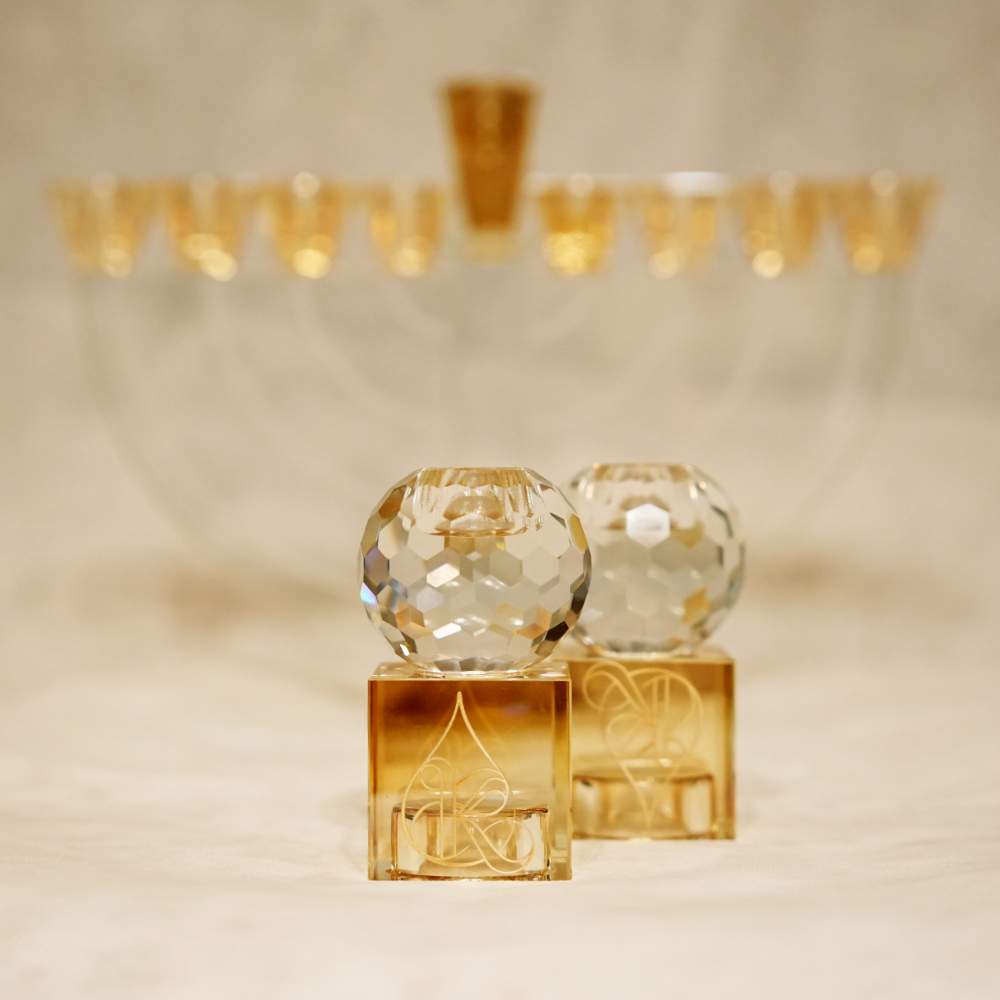 Coffret Duo Bougeoirs Réversibles – Cristal K9 & Ambre – Shabbat & Havdala