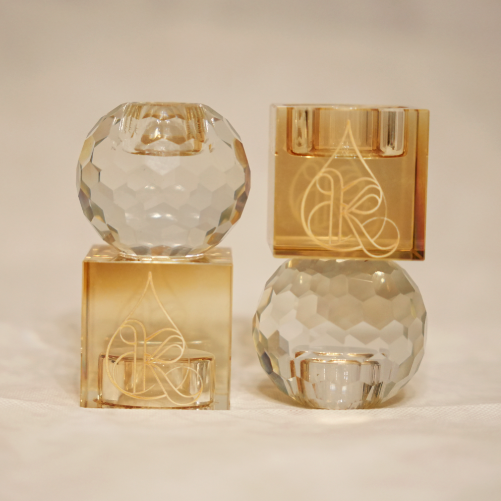 Coffret Duo Bougeoirs Réversibles – Cristal K9 & Ambre – Shabbat & Havdala