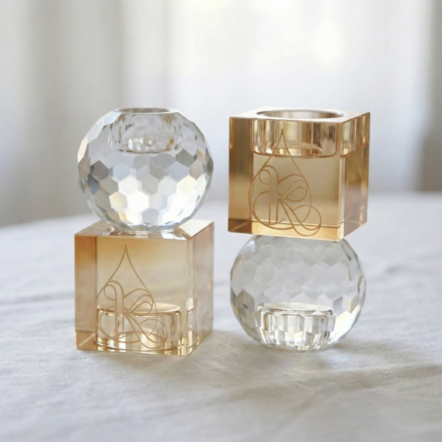 Coffret Duo Bougeoirs Réversibles – Cristal K9 & Ambre – Shabbat & Havdala