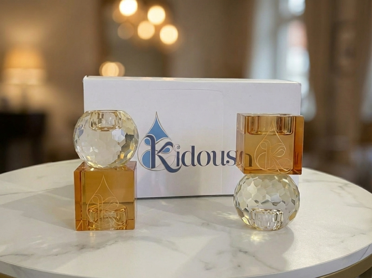 Coffret Duo Bougeoirs Réversibles – Cristal K9 & Ambre – Shabbat & Havdala