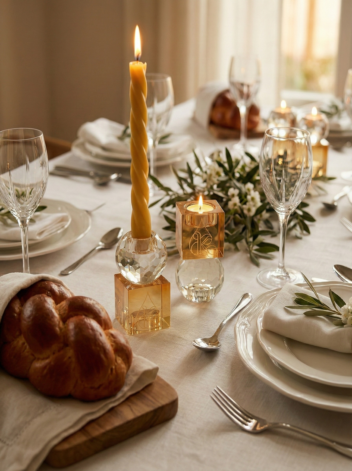 Coffret Duo Bougeoirs Réversibles – Cristal K9 & Ambre – Shabbat & Havdala