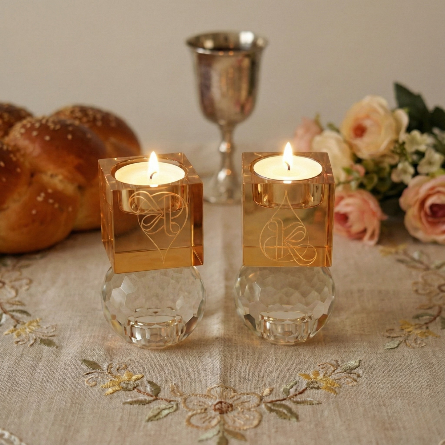 Coffret Duo Bougeoirs Réversibles – Cristal K9 & Ambre – Shabbat & Havdala