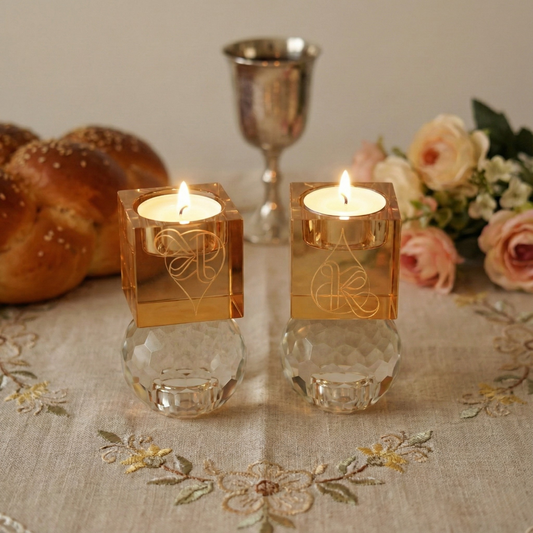 Coffret Duo Bougeoirs Réversibles – Cristal K9 & Ambre – Shabbat & Havdala